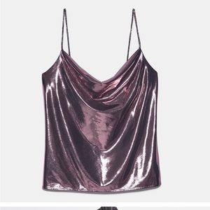 Zara metallic pink purple cowl neck tank top shimmer bloggers favorite